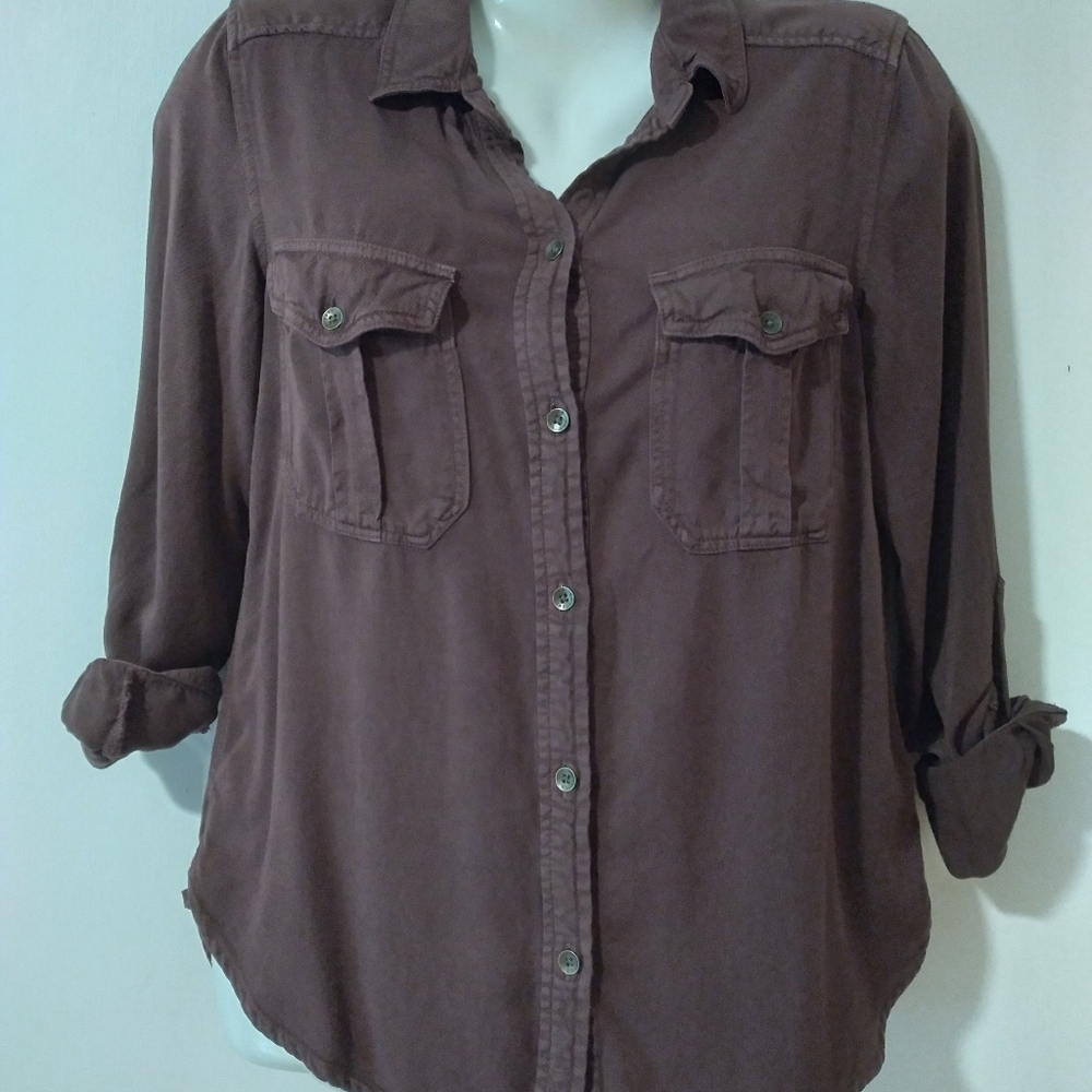 USED American Eagle Outfitters Shirt Boyfriend Fit Buttons Tab for Women Size XS